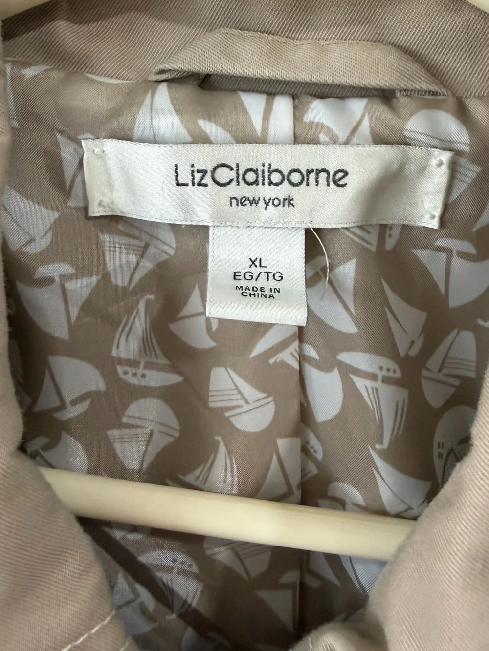 Liz Claiborne Tan Double-Breasted Belted Trench Jacket